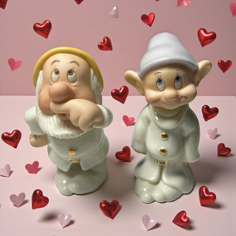 Disney Lenox Dopey Sneezy Salt Pepper Shakers Snow White Dwarfs